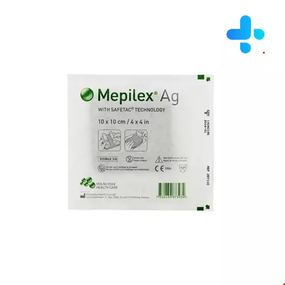 Molnlycke Mepilex Ag Antimicrobial foam dressing for low to medium exuding burns and wounds 10*10 cm