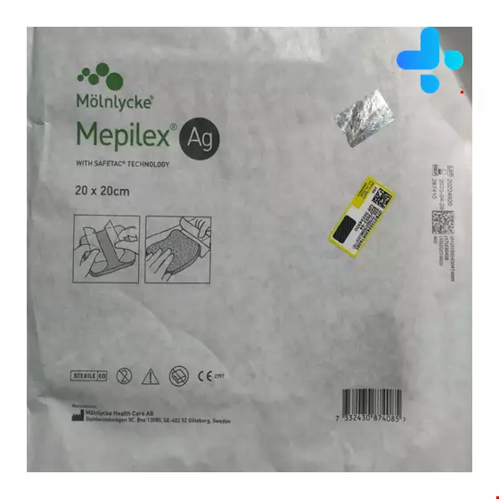 Molnlycke Mepilex Ag Antimicrobial foam dressing for low to medium exuding burns and wounds 20*20 cm