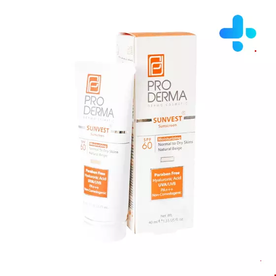 ProDerma Sunvest Sunscreen SPF60 Moisturizing Normal To Dry Skins 40 ml