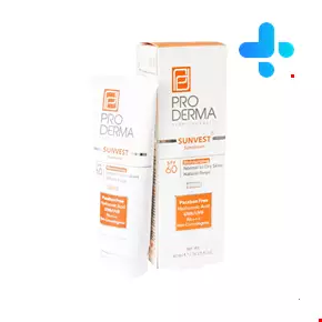 کرم ضد آفتاب SPF60 مرطوب کننده مناسب برای پوستهای معمولی و خشک با رنگ بژ طبیعی پرودرما 40 میلی لیتری