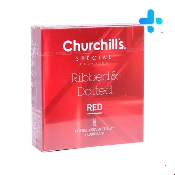 Churchills Red Ribbed And Dotted Condom Triple 3 PCS