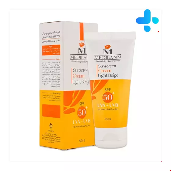 Medilann Sunscreen SPF50 Cream Light Beige Color For Normal And Dry Skin 50 Ml